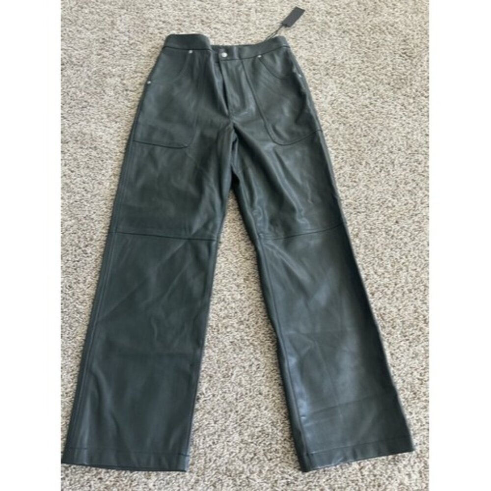 Blank NYC Womens Size 27 The Baxter Pants Green Vegan Leather Moto Style